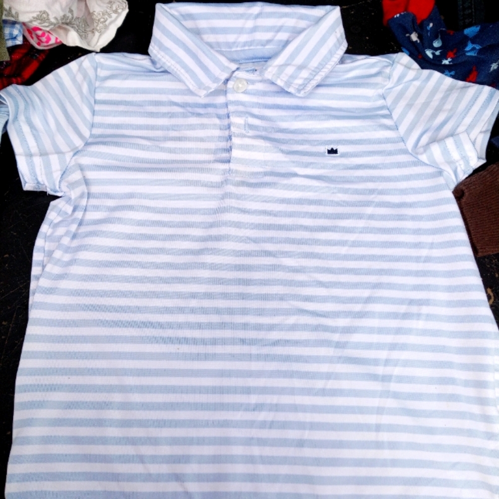 Blue and White Striped Kids Polo Shirt